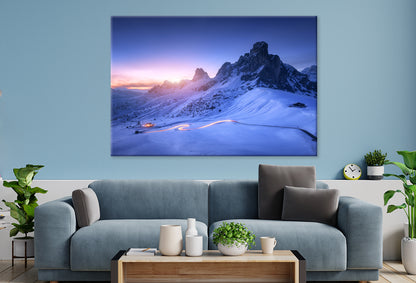 Snowy Mountain Road at Nightfall  Wall Art Decor 100% Australian Made
