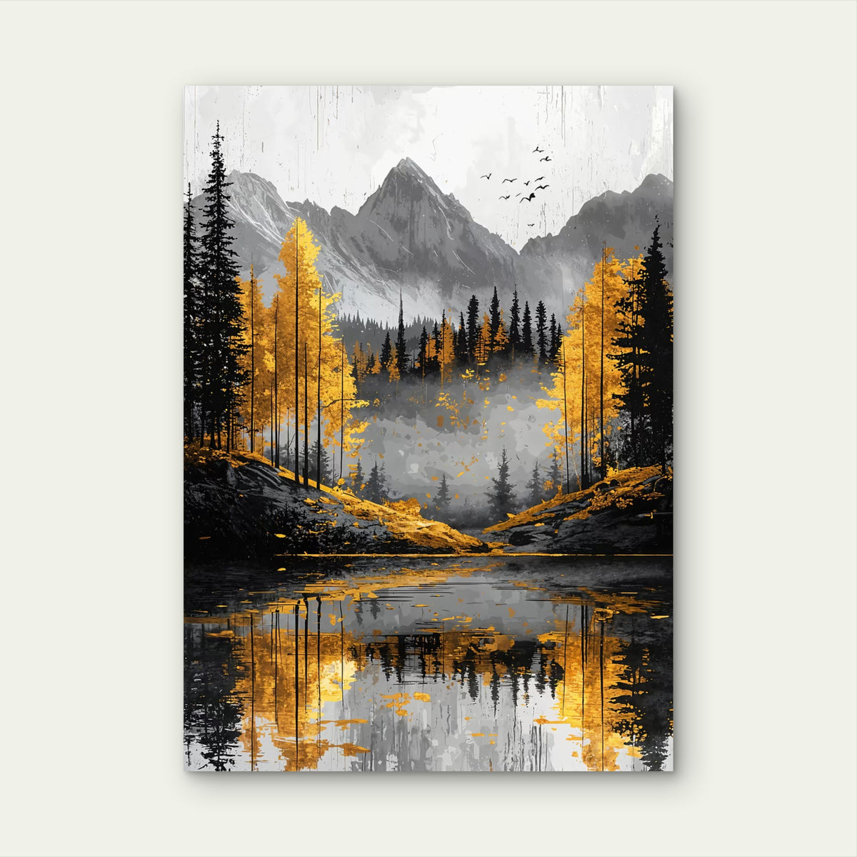 Gold Aspen Mountain Lake View 60x90cm Metal Print Ready to Hang