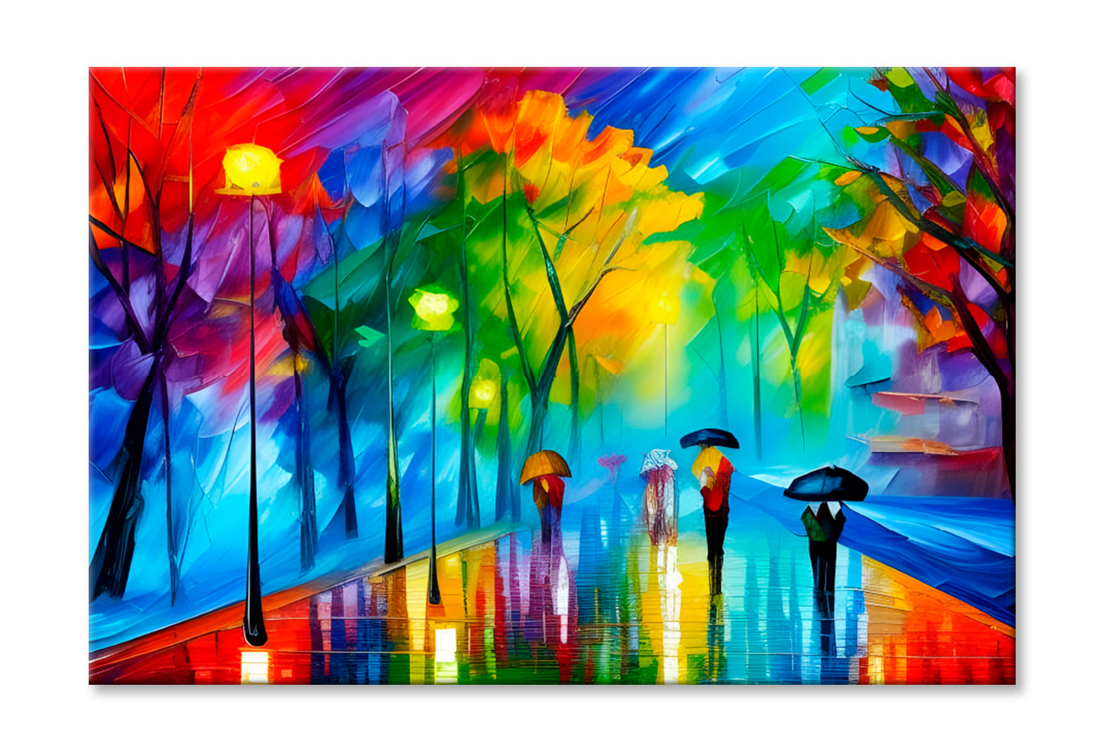 Regentag Mit Regenschirmen In Bunten Farben Oil Painting Wall Art Limited Edition High Quality Print Stretched Canvas None