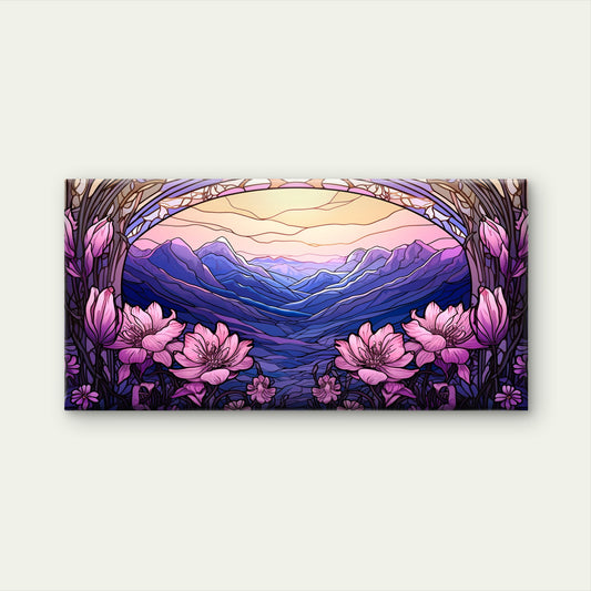 Purple Mountain Pink Floral Wall Art Canvas Office Home Room Framed 120x60cm
