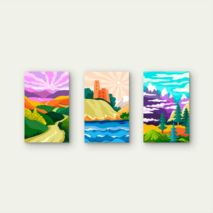 3pcs Vibrant Nature Mountain Castle Sunset Wall Art Set Canvas Framed 60x90cm - High Quality Print 100% Australian Made Wall Canvas Ready to Hang