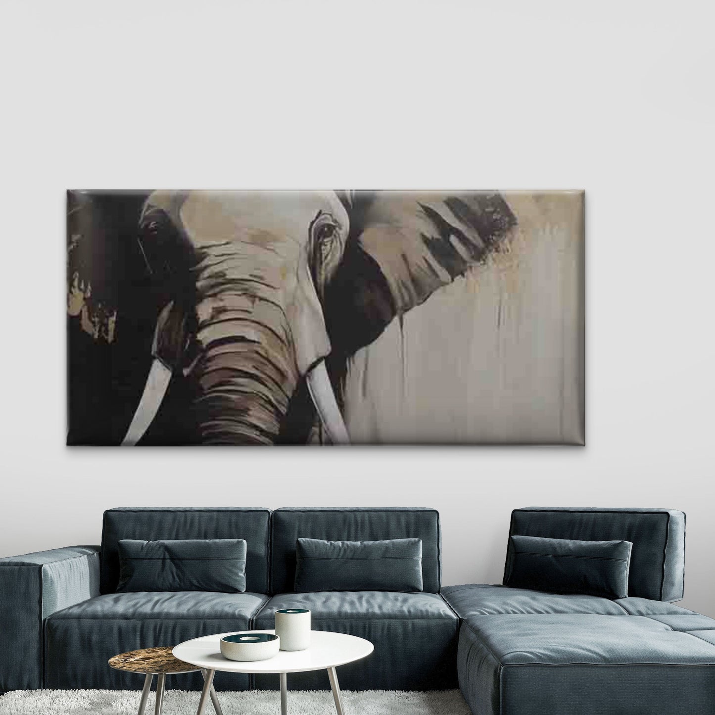 Grey Elephant Vintage Wall Art Canvas Office Home Room Framed 120x60cm