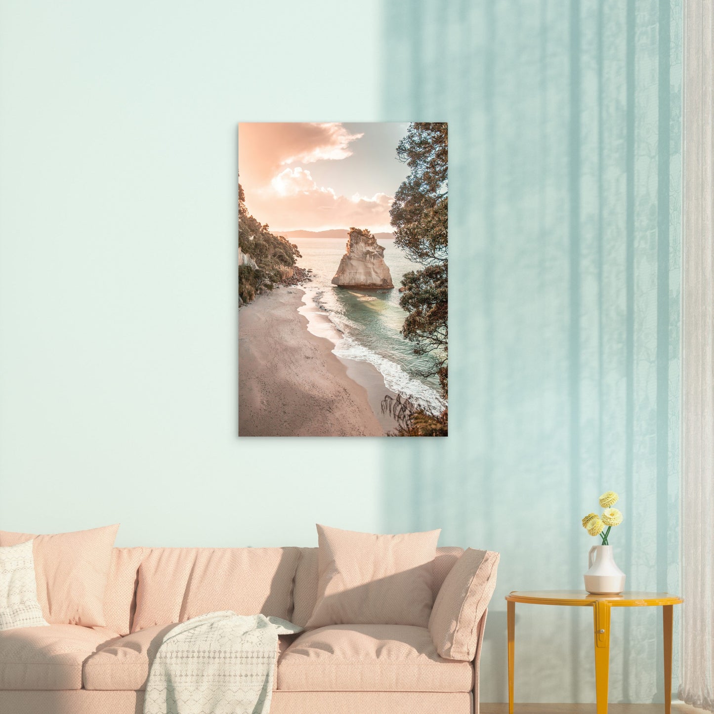 Scenic View Of Cathedral Cove New Zealand's North Island 40x60cm Metal Print Ready to Hang