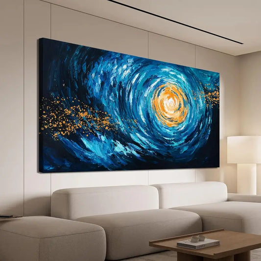 Coastal Beach Starry Nights Blue & Golden Wall Art canvas office home room framed 120x60cm - Bella Home Decor