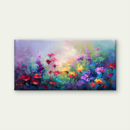 Vibrant Floral Meadow Wall Art Canvas Office Home Room Framed 120x60cm