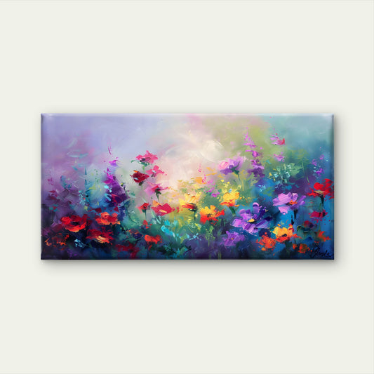 Vibrant Floral Meadow Wall Art Canvas Office Home Room Framed 120x60cm