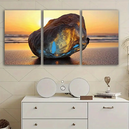 3pcs Beach Sunset Rock Blue Hues Wall Art Set Canvas Framed 60x90cm - High Quality Print 100% Australian Made Wall Canvas Ready to Hang - Bella Home Decor
