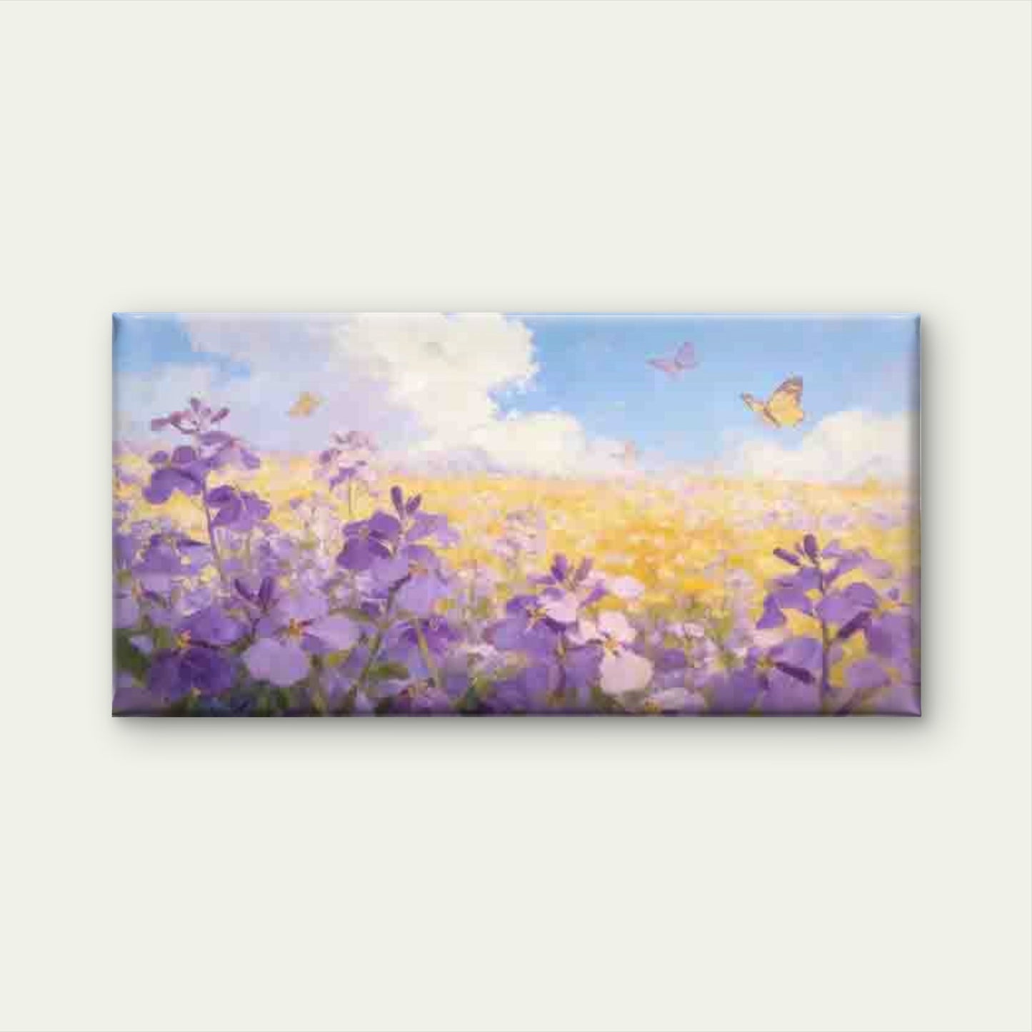 Purple Flowers And Butterflies Wall Art Canvas Office Home Room Framed 120x60cm - Bella Home Decor