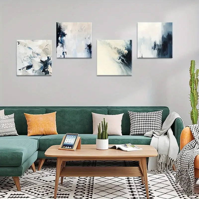 4pcs Abstract Brushstrokes Painting  Wall Art Canvas Framed