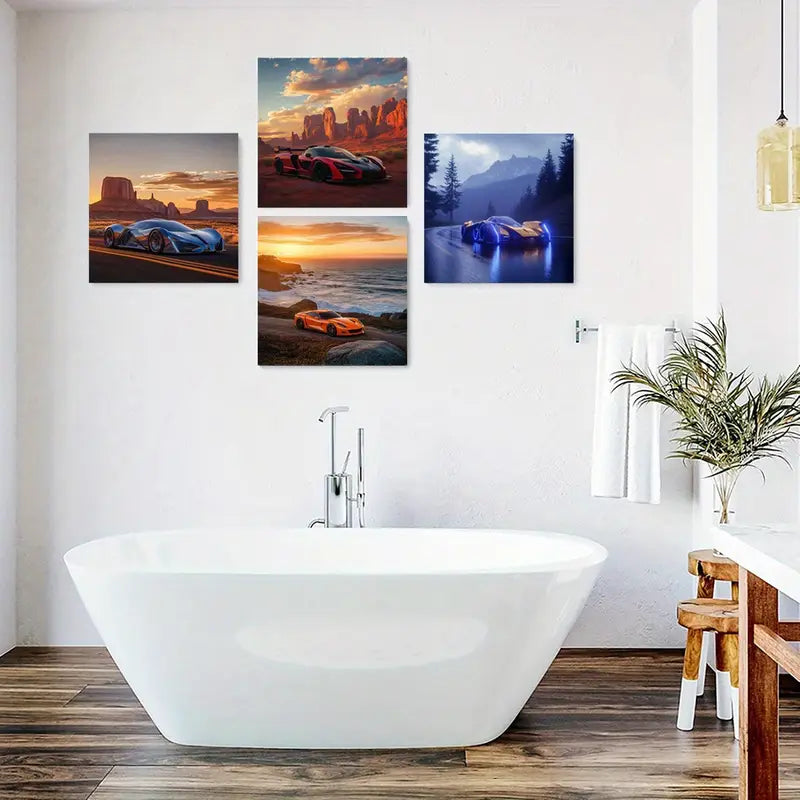 4pcs Exotic Sports Cars  Wall Art Canvas Framed