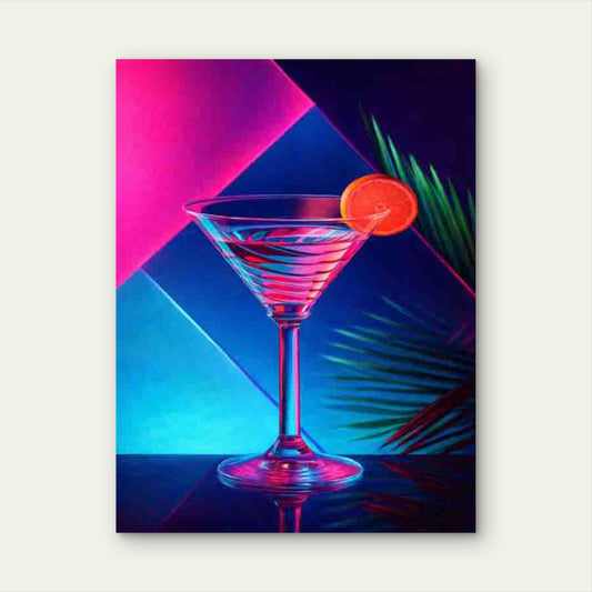 Neon Martini Vibes 60x90cm Metal Print Ready to Hang