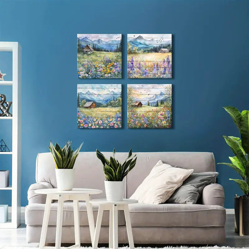 4pcs Vibrant Floral,Featuring Nature Wall Art Canvas Framed
