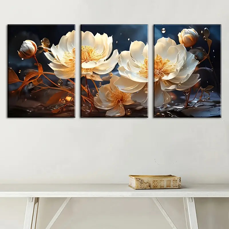 3pcs Featuring Close-Up Floral  Metal Print Ready to Hang Art