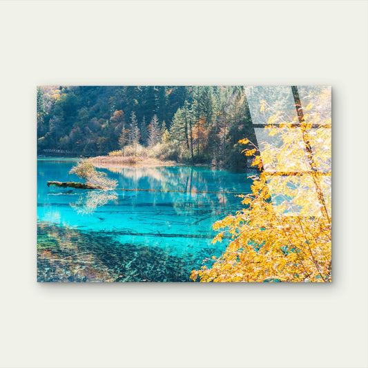 Turquoise Lake Autumn Forest Nature Acrylic Glass Printing Wall Art Australian Made Quality