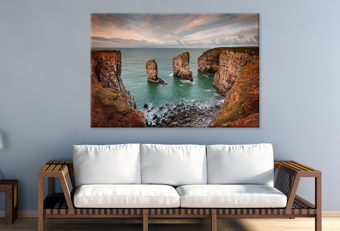 Sunrise Over Pembrokeshire Rocks Wall Art Decor 100% Australian Made