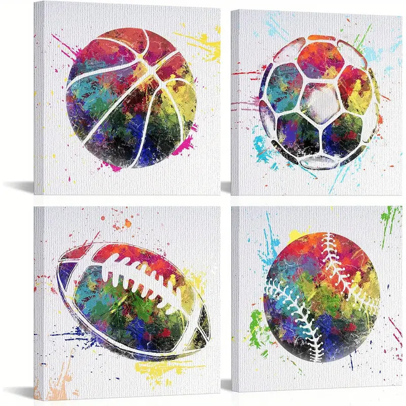 4pcs Horse, Cow, Goat, Donkey with Humorous    Wall Art Canvas Framed