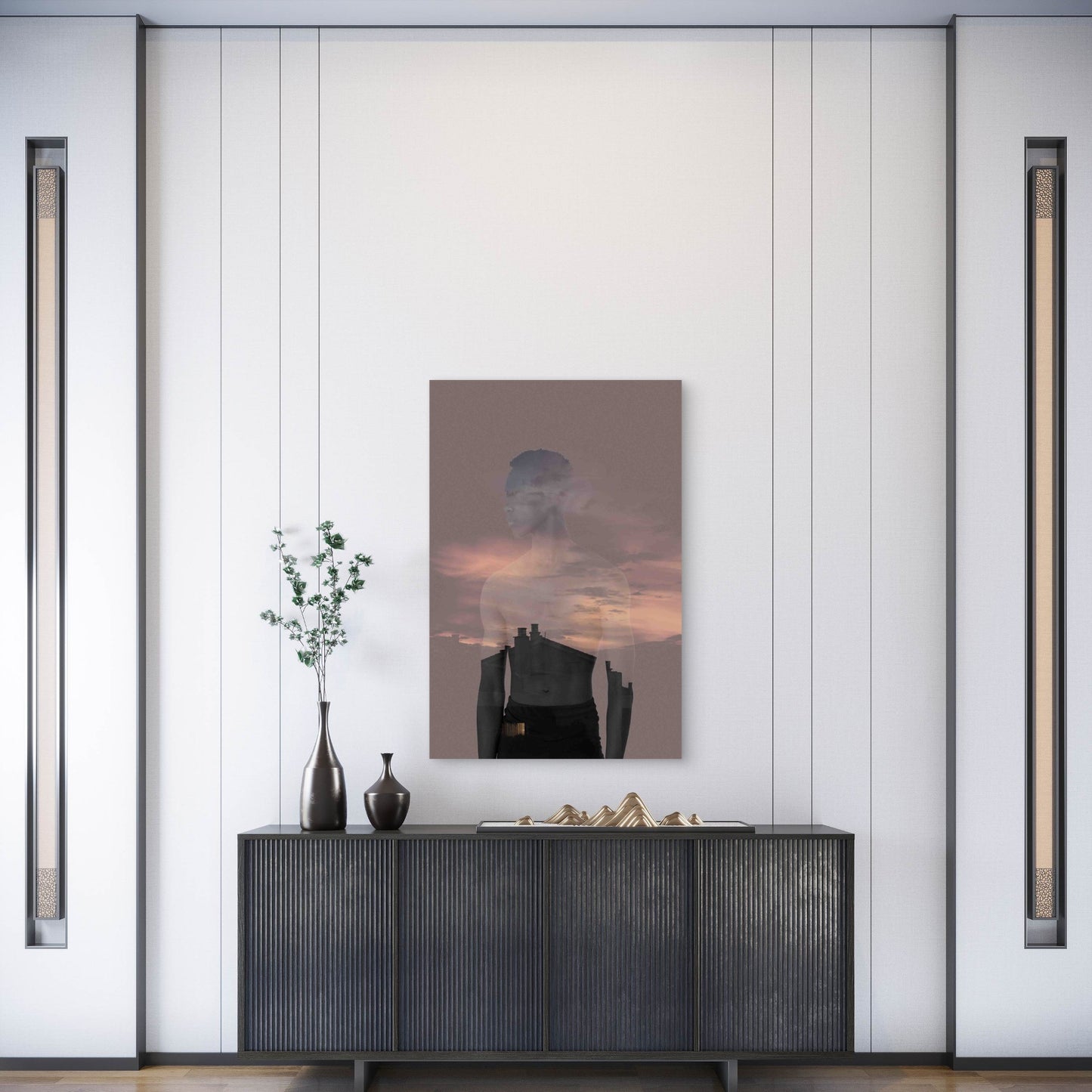 Medium Shot Human Silhouette And Nature Metal Print Ready to Hang