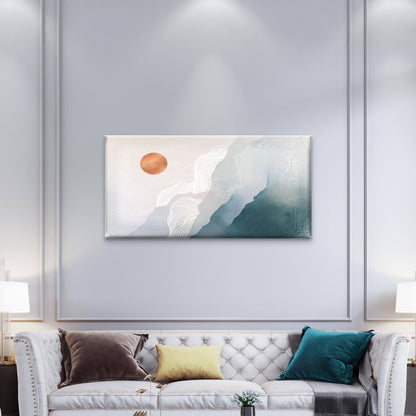 Abstract Teal Terracotta Sun Mountain Wall Art Canvas Office Home Framed 120x60