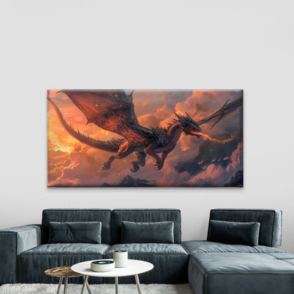 A Majestic Dragon with Wings Wall Art Canvas Office Home Room Framed 120x60cm