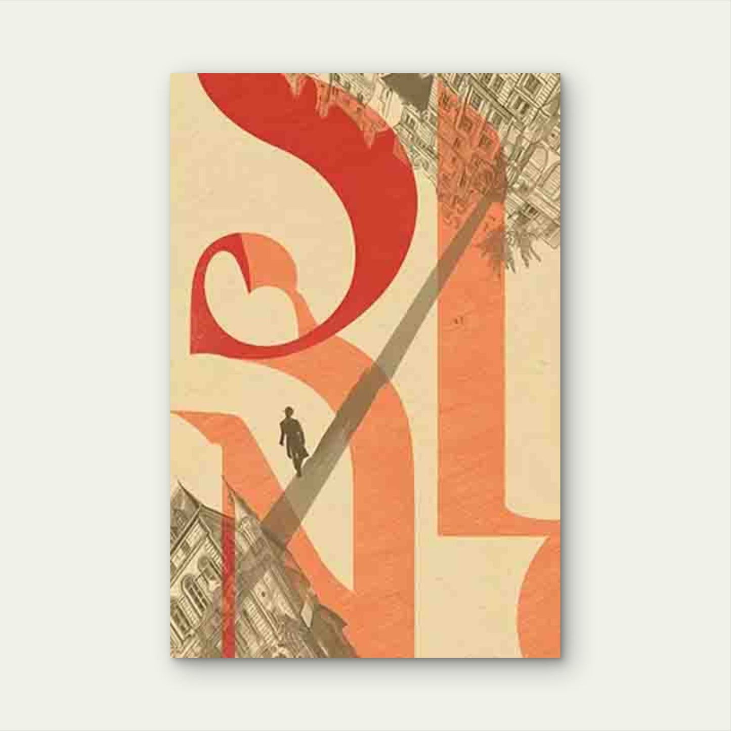 Beige & Red Abstract Cityscape Metal Print Ready to Hang