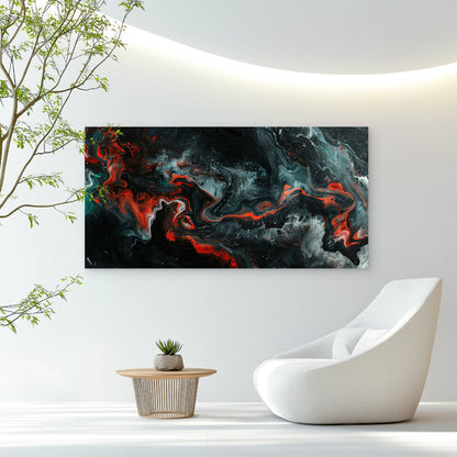 Abstract Liquid Red Black Wall Art Canvas Office Home Room Framed 120x60cm