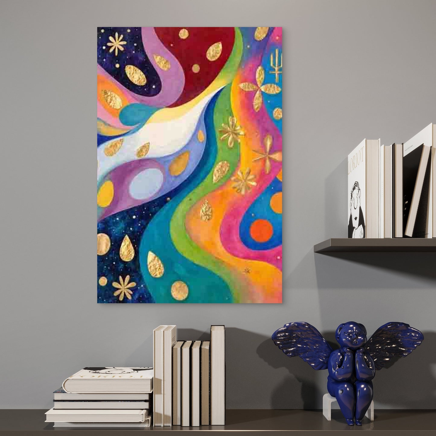 Abstract Designs with Flowing Rainbow Hues Metal Print Ready to Hang - Bella Home Decor