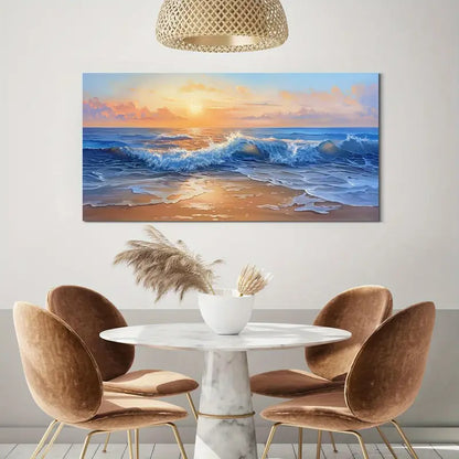 Vibrant Sunset Beach Waves Dynamic Ocean Wall Art canvas office home room framed 120x60cm - Bella Home Decor
