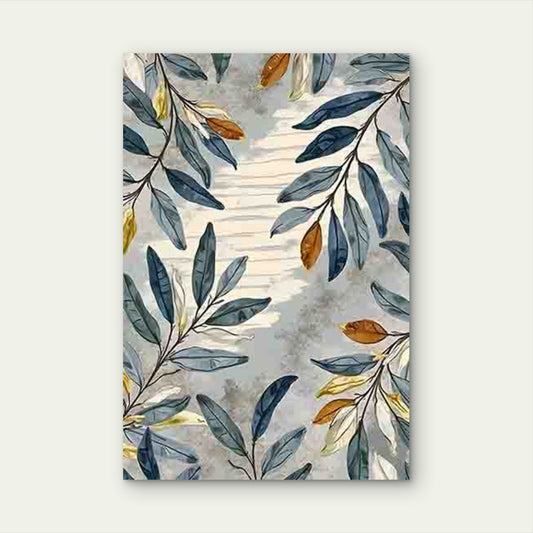 Watercolor-Style Blue, Yellow, Green Leaf Pattern 60x90cm Metal Print Ready to Hang