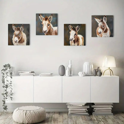 4pcs Vintage Abstract Donkey Wall Art Canvas Framed