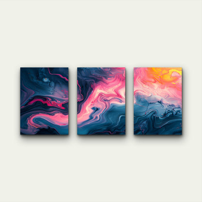 3pcs Three Panel Swirling Colorful Resin Wall Art Set Canvas Framed 60x90cm - High Quality Print 100% Australian Made Wall Canvas Ready to Hang - Bella Home Decor