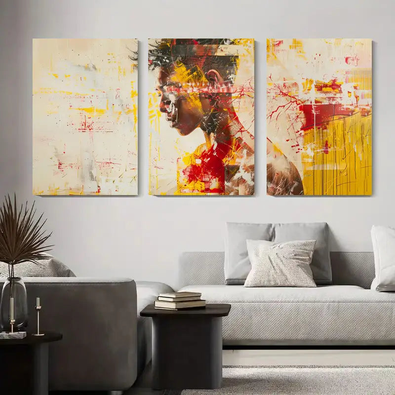 3pcs Yellow, Red Brush Strokes Metal Print Ready to Hang Art