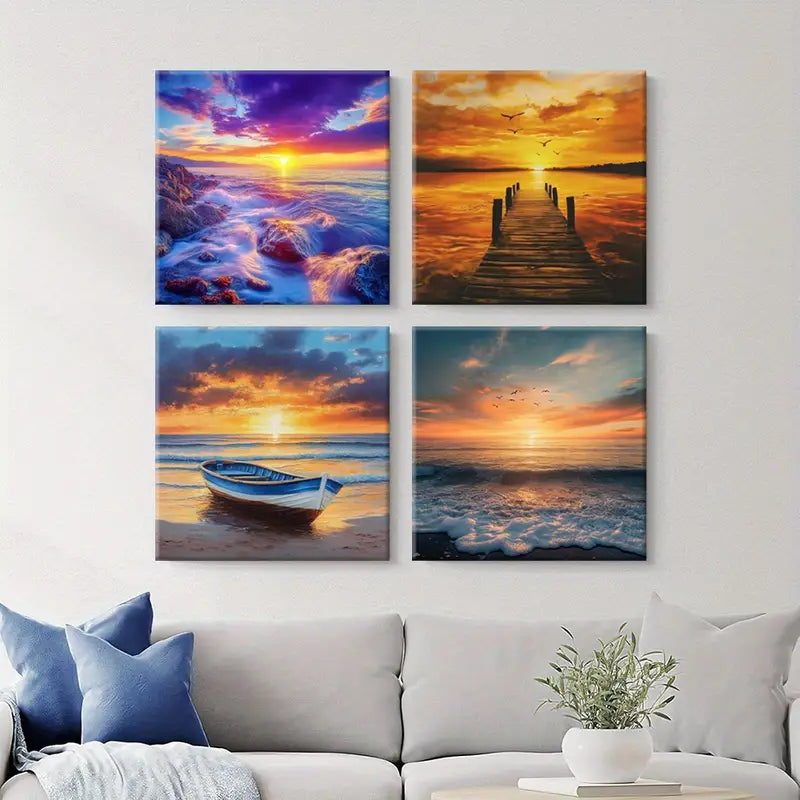 4pcs Dramatic Sky Reflections Wall Art Canvas Framed