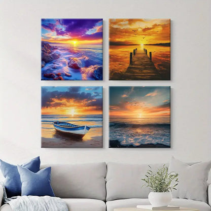 4pcs Dramatic Sky Reflections Wall Art Canvas Framed
