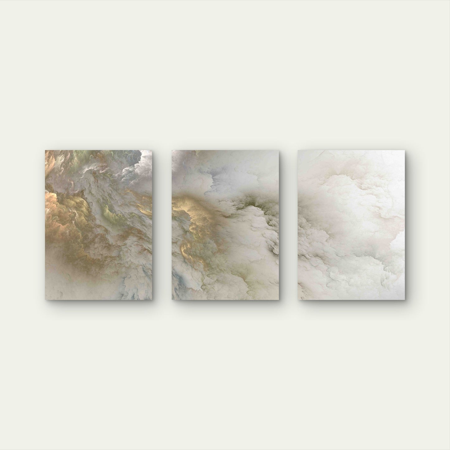 3pcs Ethereal Marble Cloud Abstract Earth Tones Metal Print Ready to Hang Art