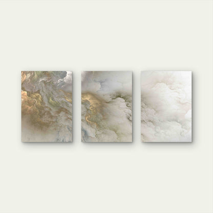 3pcs Ethereal Marble Cloud Abstract Earth Tones Metal Print Ready to Hang Art