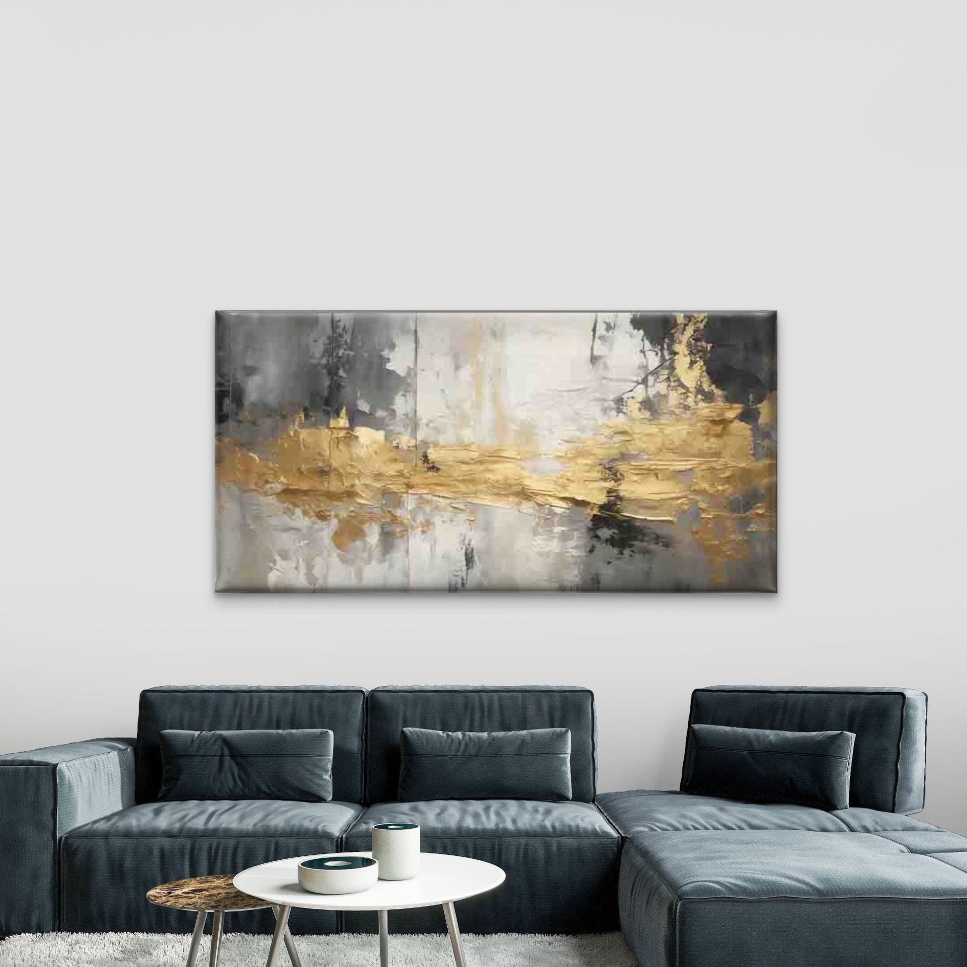 Modern Abstract Golden Gray Wall Art Canvas Office Home Room Framed 120x60cm - Bella Home Decor