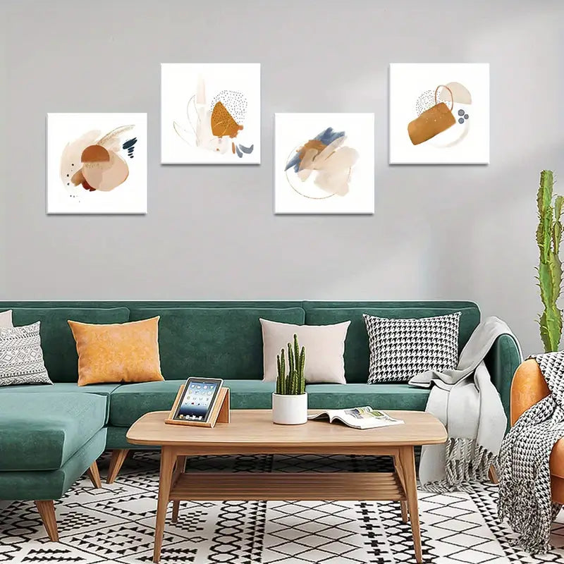 4pcs Golden Brush Strokes Wall Art Canvas Framed