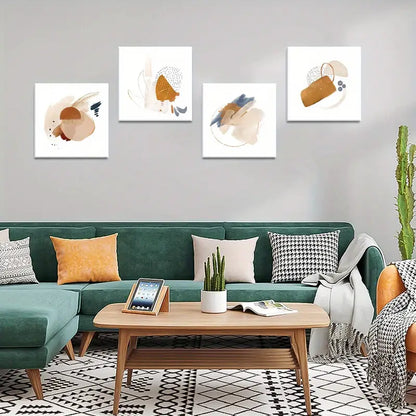 4pcs Golden Brush Strokes Wall Art Canvas Framed