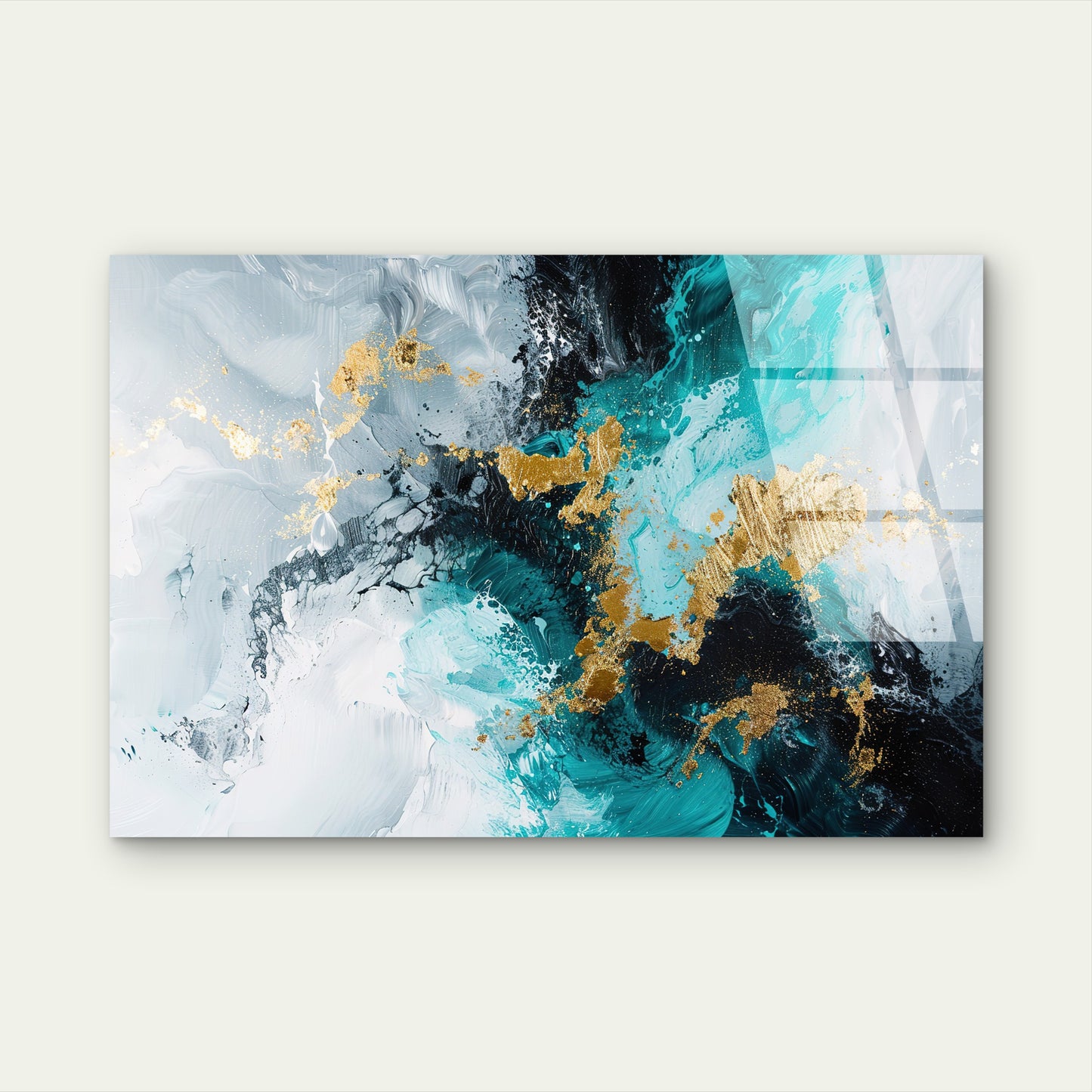 Abstract Teal Gold Black Glass Printing Wall Art Australian Made Quality