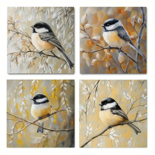 4pcs Rustic Bird Modern Vintage Watercolo Wall Art Canvas Framed