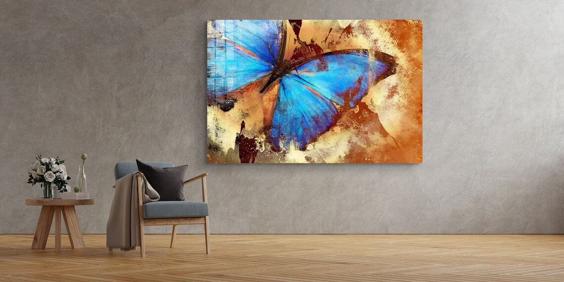 Blue Butterfly Painting UV Direct Aluminum Print Australian Made Quality