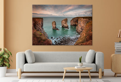 Sunrise Over Pembrokeshire Rocks Wall Art Decor 100% Australian Made