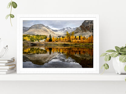 Autumn Forest In Canadian Rockies Glass Framed Wall Art, Ready to Hang Quality Print With White Border White