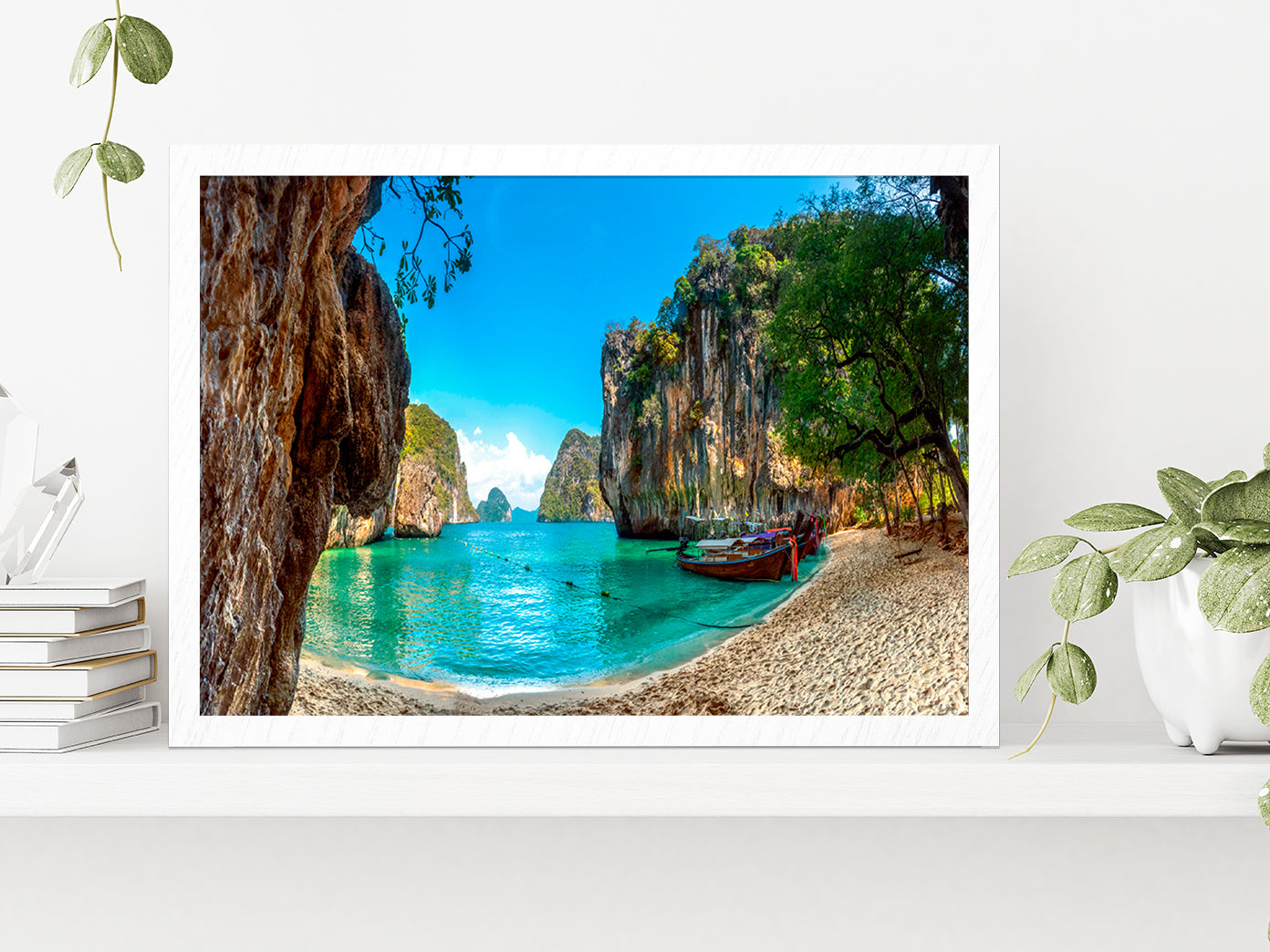 Blue Water At Lao Lading Island Glass Framed Wall Art, Ready to Hang Quality Print Without White Border White