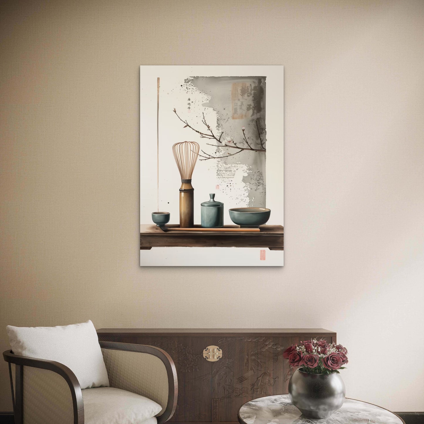Matcha Whisk Zen Tea Ceremony 60x90cm Metal Print Ready to Hang - Bella Home Decor