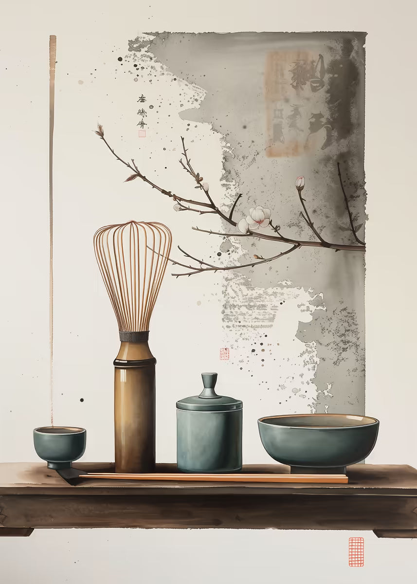 Matcha Whisk Zen Tea Ceremony 40x60cm Metal Print Ready to Hang - Bella Home Decor