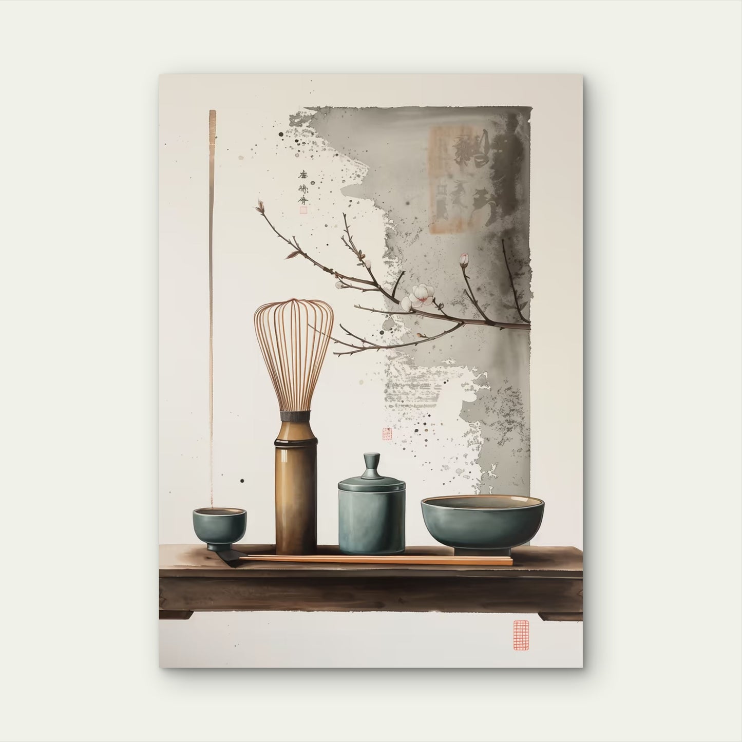 Matcha Whisk Zen Tea Ceremony 60x90cm Metal Print Ready to Hang - Bella Home Decor