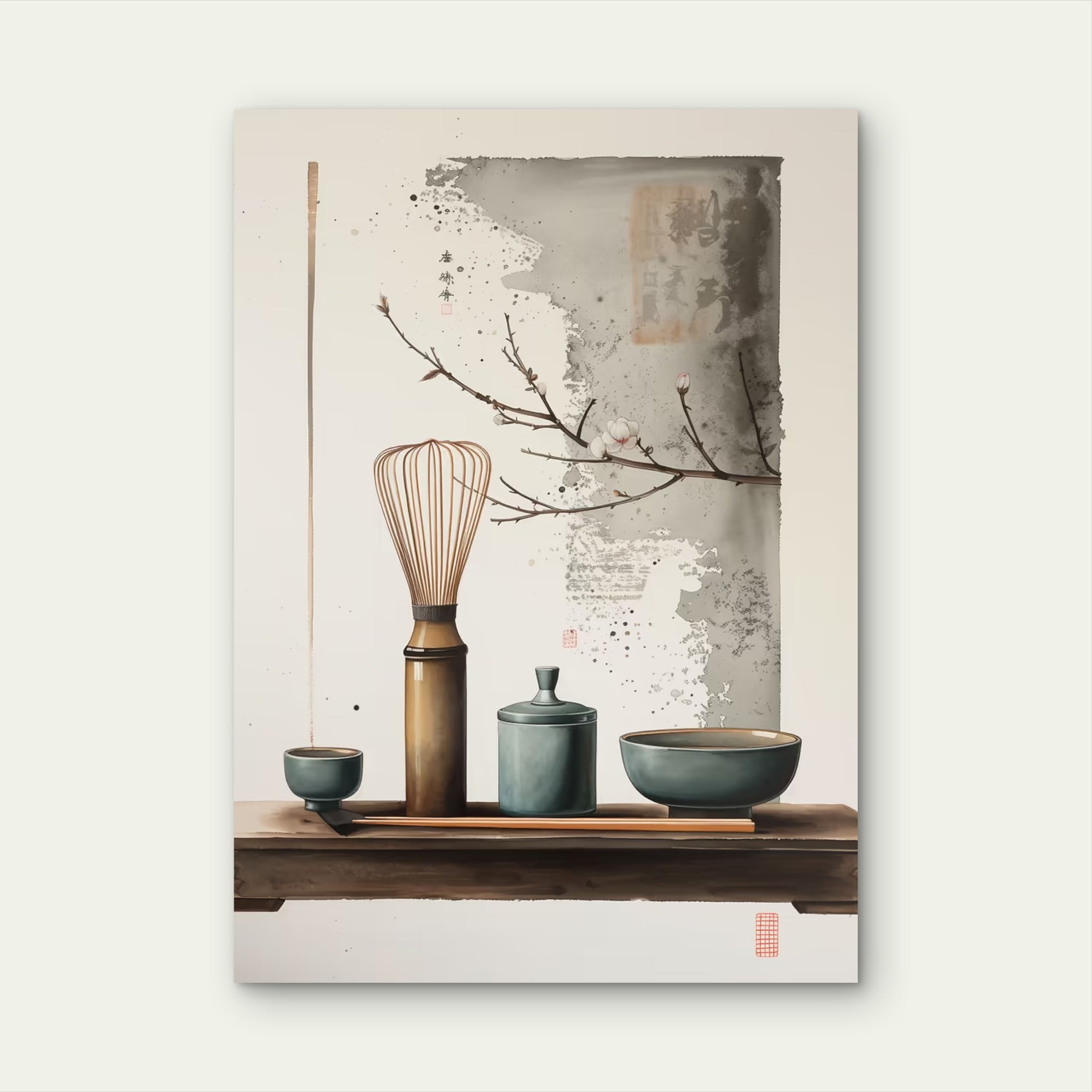 Matcha Whisk Zen Tea Ceremony 60x90cm Metal Print Ready to Hang - Bella Home Decor
