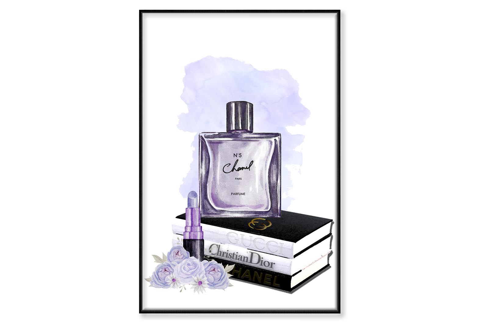 Perfume and Book Set Wall Art Limited Edition High Quality Print Canvas Box Framed Black