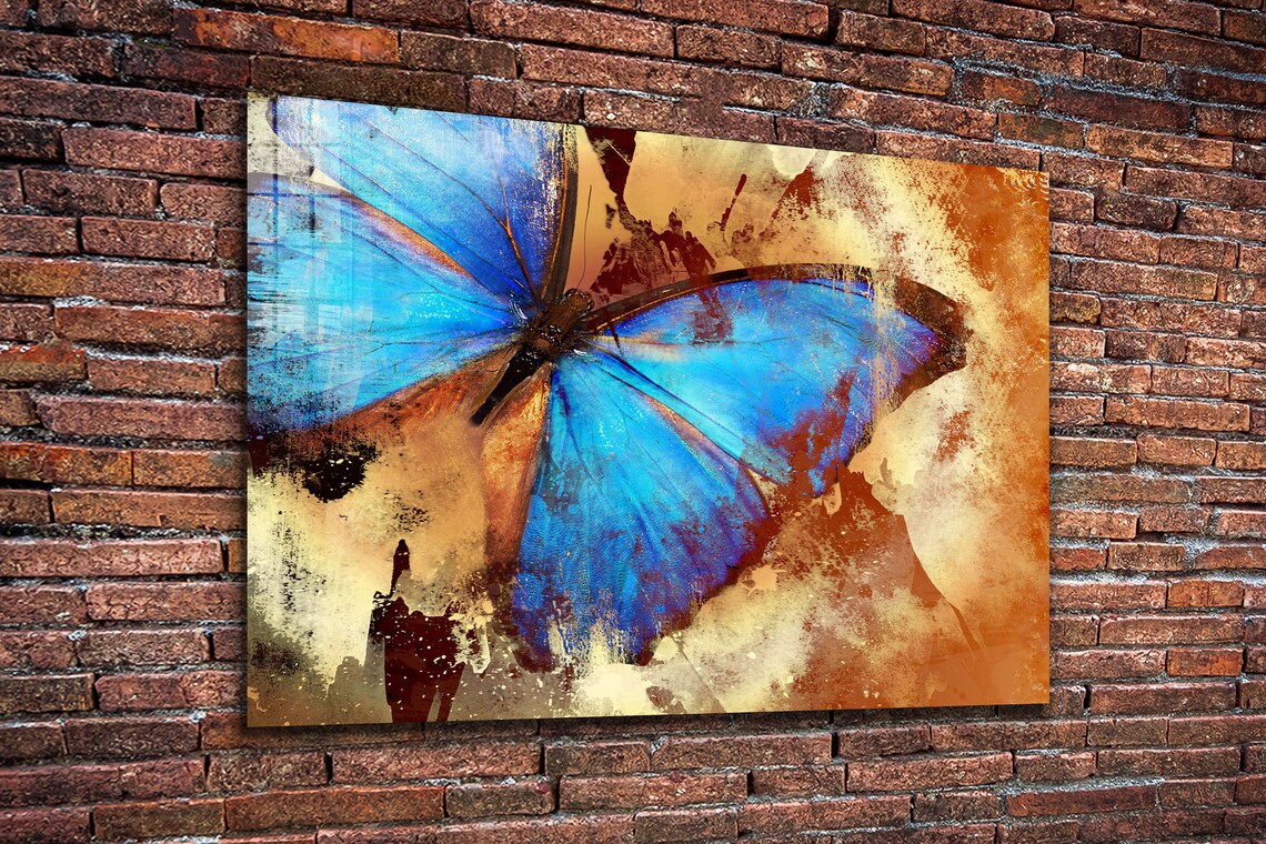 Blue Butterfly Painting UV Direct Aluminum Print Australian Made Quality